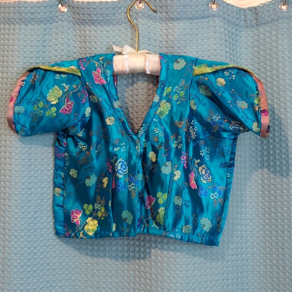 GUC XS Blue floral brocade cropped blouse - Picture 1 of 4